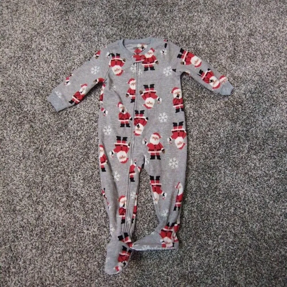 Carter's Baby Boy's Size 18M Gray Fleece Footed Sleeper Santa